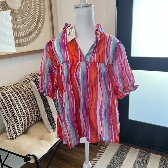 THML Tops - THML Red and Pink Ruffled Blouse